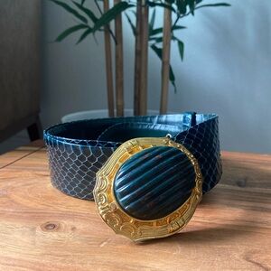 Judith Leiber Belt Vintage Leather Snake Gold Medallion Buckle